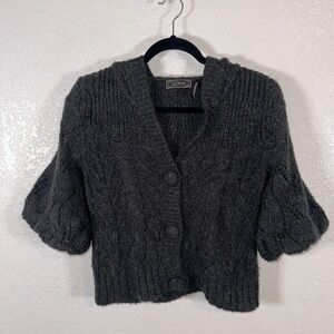 Guess Y2K Bubble Sleeve Cable Knit Big Button Hooded CropCardigan Size Medium